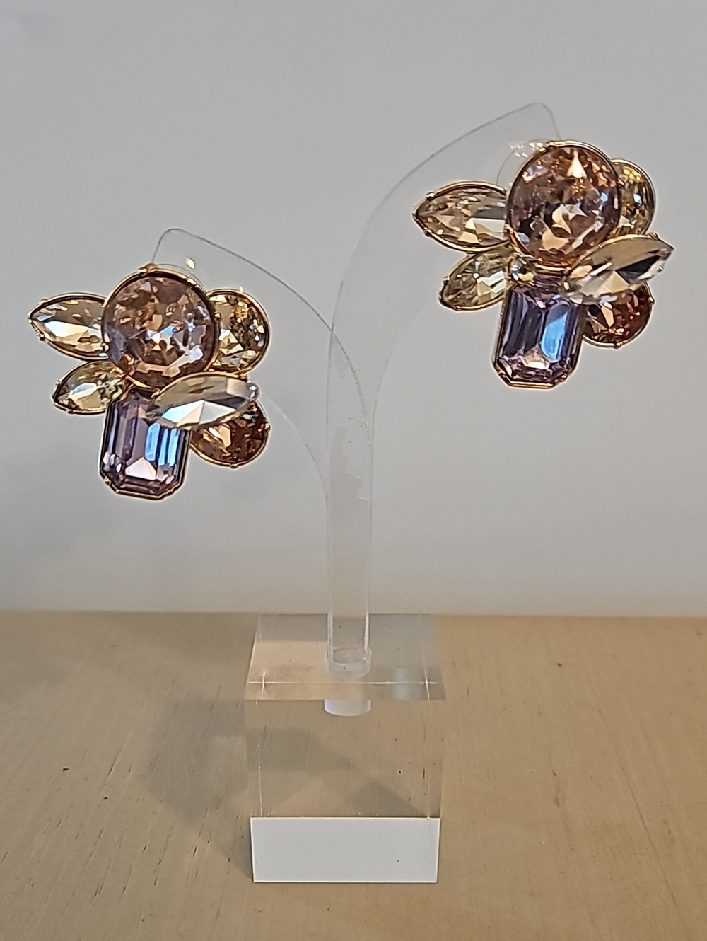 Aldo Gold-Tone Earrings with Pink and Lavender Crystals